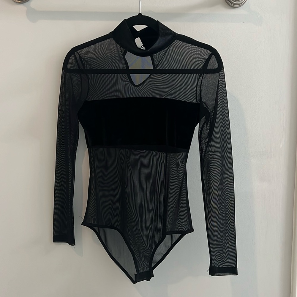 Black Mesh Velvet Bodysuit